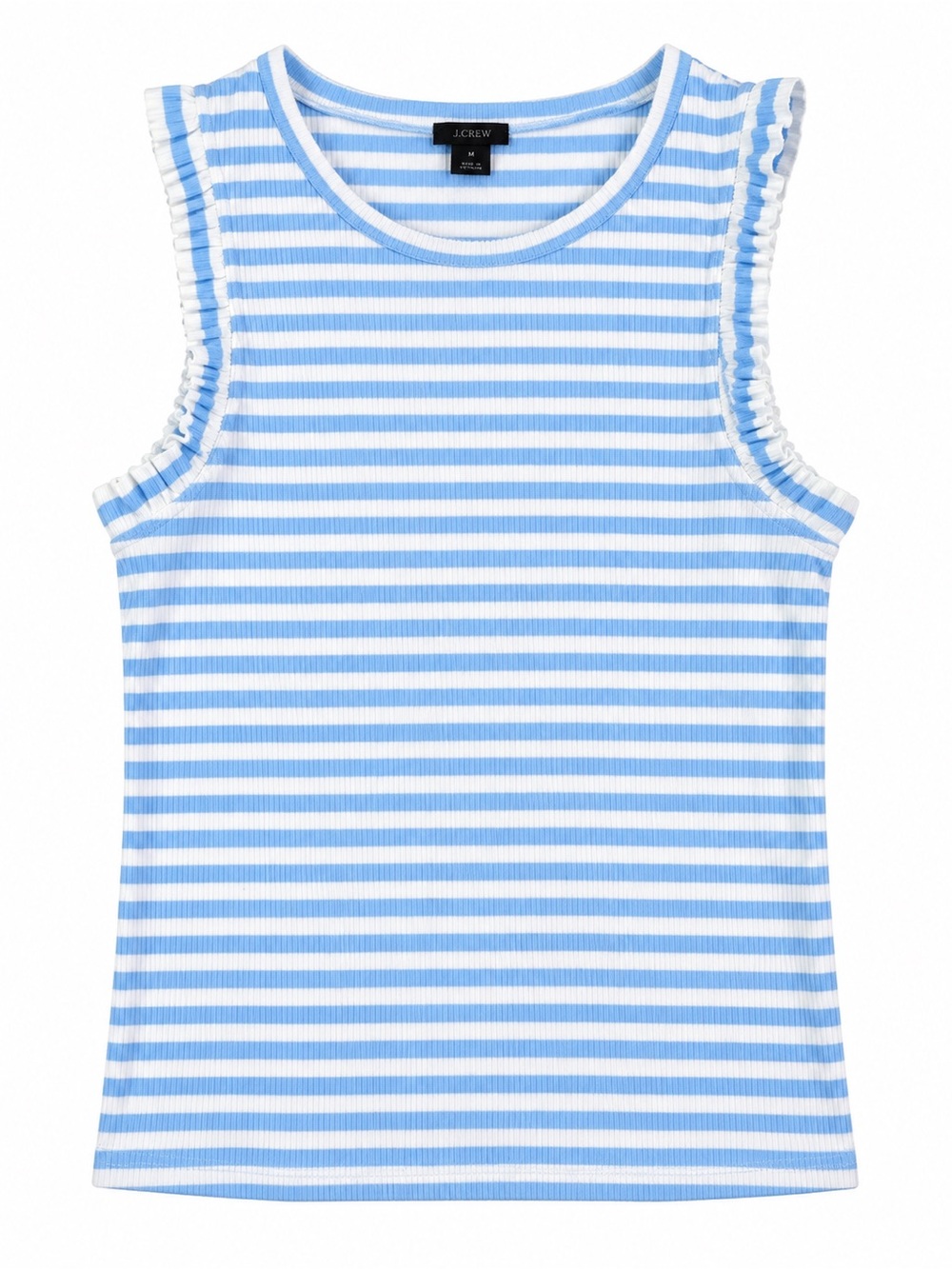 J.Crew Blue & White Striped Ribbed Ruffle Tank Top Size Small